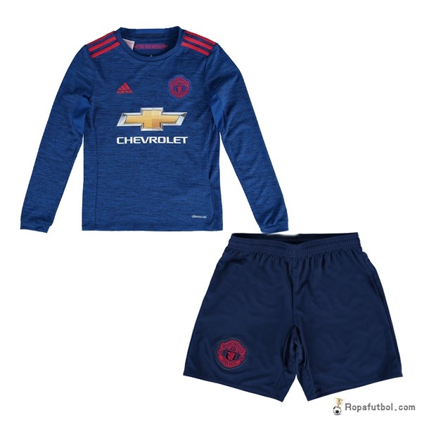 Camiseta Manchester United Replica Segunda Ropa ML Niños 2016/17 Azul